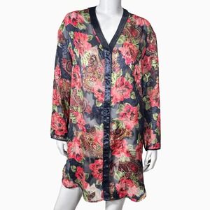 VTG Victorias Secret Gold Label Sheer Burnout‎ Gown Womens M/L Rose Whimsygoth
